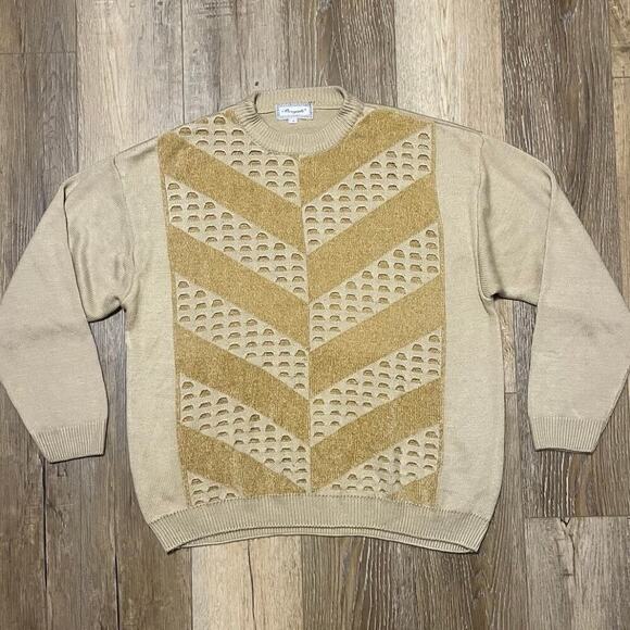 VTG Bergati 3D Knit Textured Sweater L Coogi Style Cosby 90s Abstract Tan Hiphop - Picture 1 of 6